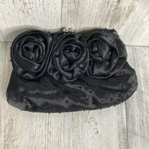 Womens Black Kiss Clasp Rose Design Clutch Bag OS